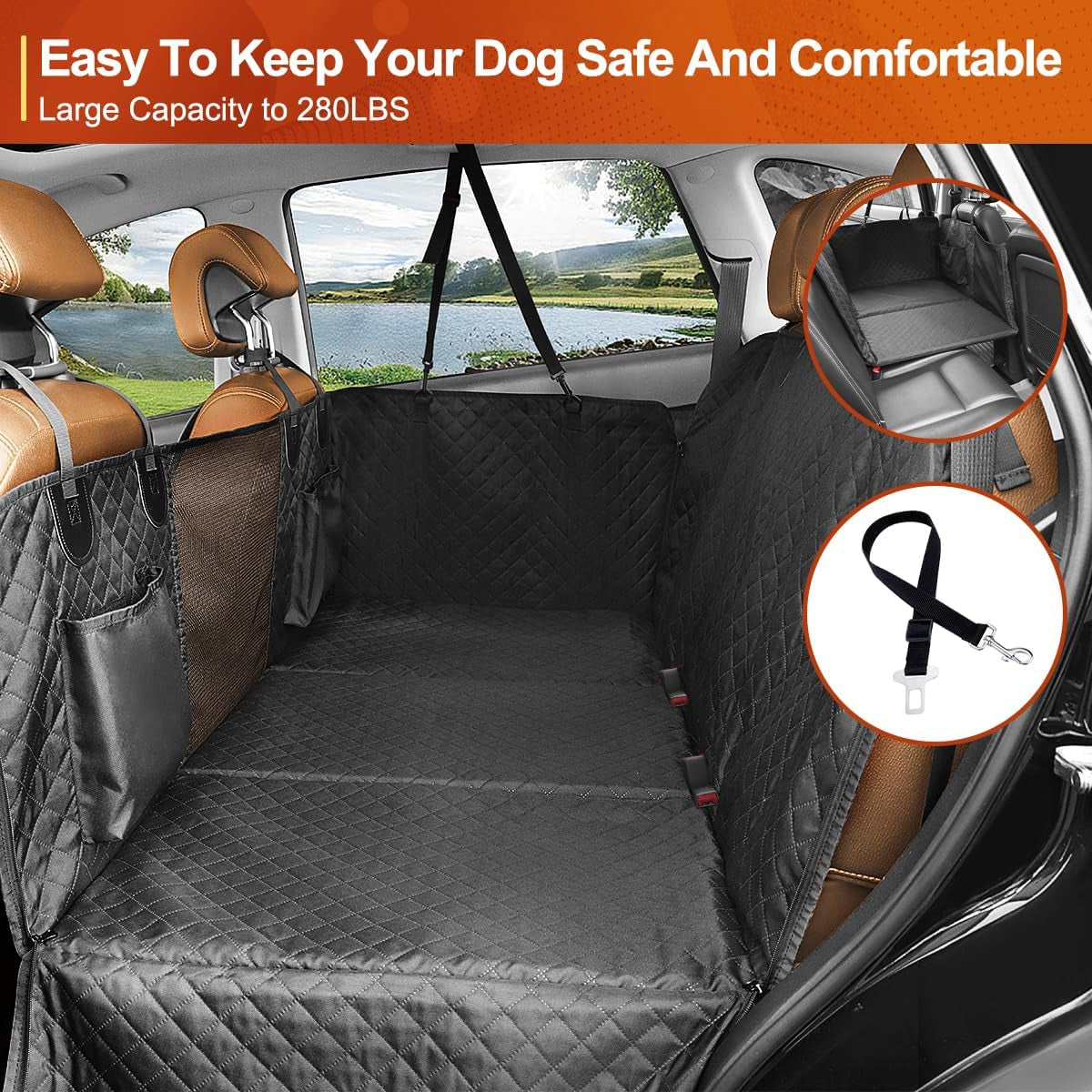 Premium Dog Car Seat Cover and Hammock for Backseat Protection - Non-Inflatable Hard Bottom Protector for Cars, Trucks, and SUVs