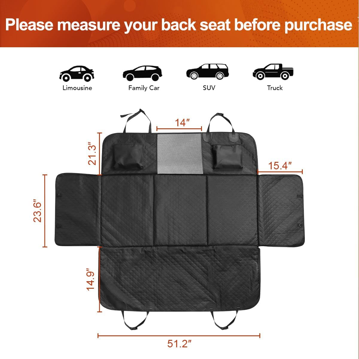 Premium Dog Car Seat Cover and Hammock for Backseat Protection - Non-Inflatable Hard Bottom Protector for Cars, Trucks, and SUVs
