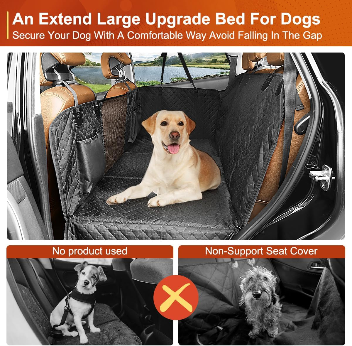 Premium Dog Car Seat Cover and Hammock for Backseat Protection - Non-Inflatable Hard Bottom Protector for Cars, Trucks, and SUVs
