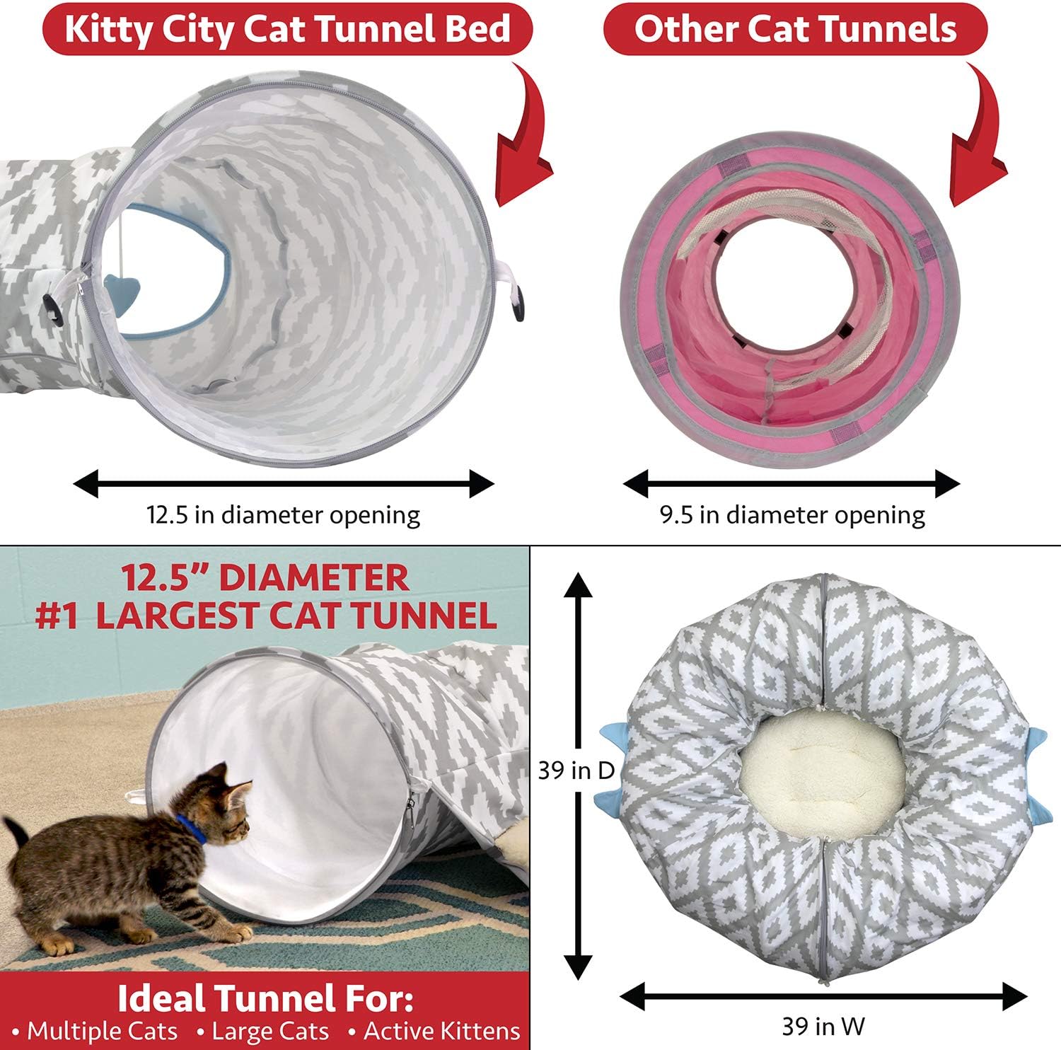 Large Cat Tunnel Bed, Cat Bed, Pop up Bed, Cat Toys, White